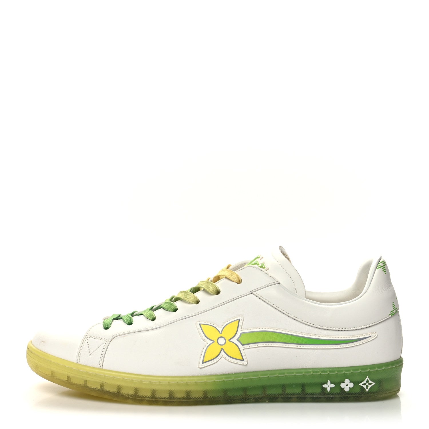 Louis Vuitton Calfskin Mens Luxembourg Samothrace Sneakers 10 White Yellow Green 1 of 10