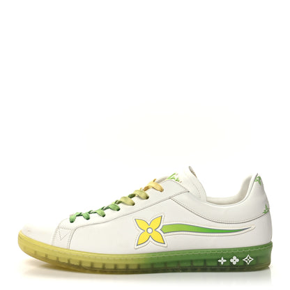 Louis Vuitton Calfskin Mens Luxembourg Samothrace Sneakers 10 White Yellow Green 1 of 10