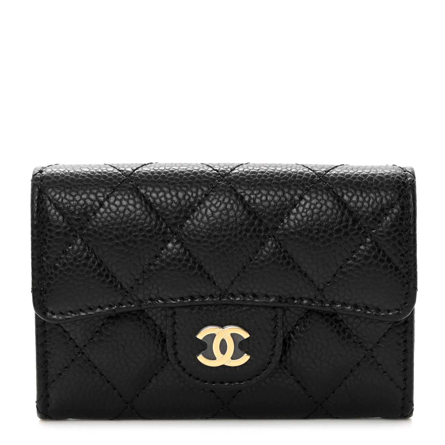 Caviar Quilted Flap Card Holder Wallet Black