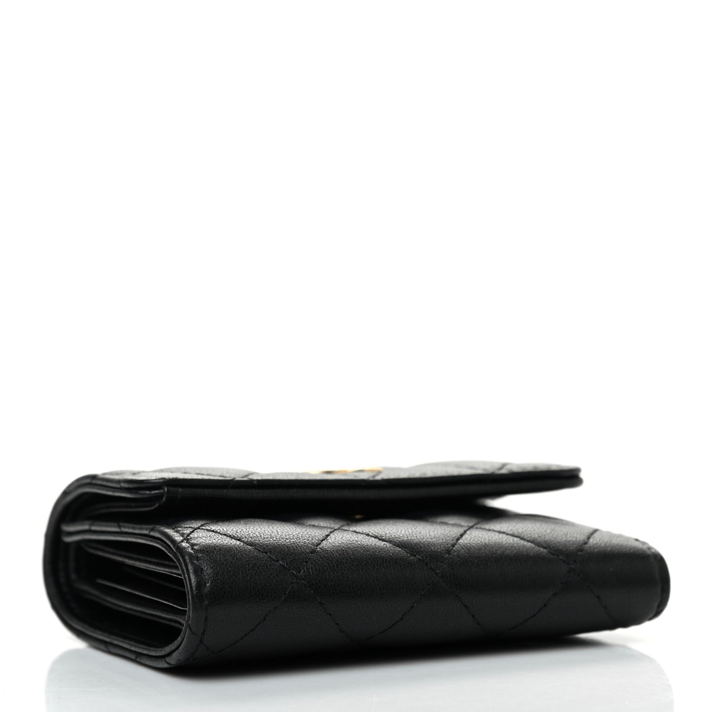 Lambskin Quilted Small Graffiti Compact Wallet Black