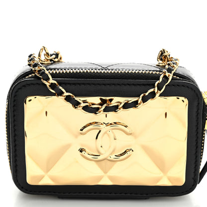 Chanel Lambskin Metal Quilted Extra Mini Vanity Case With Chain Black Gold 7 of 9