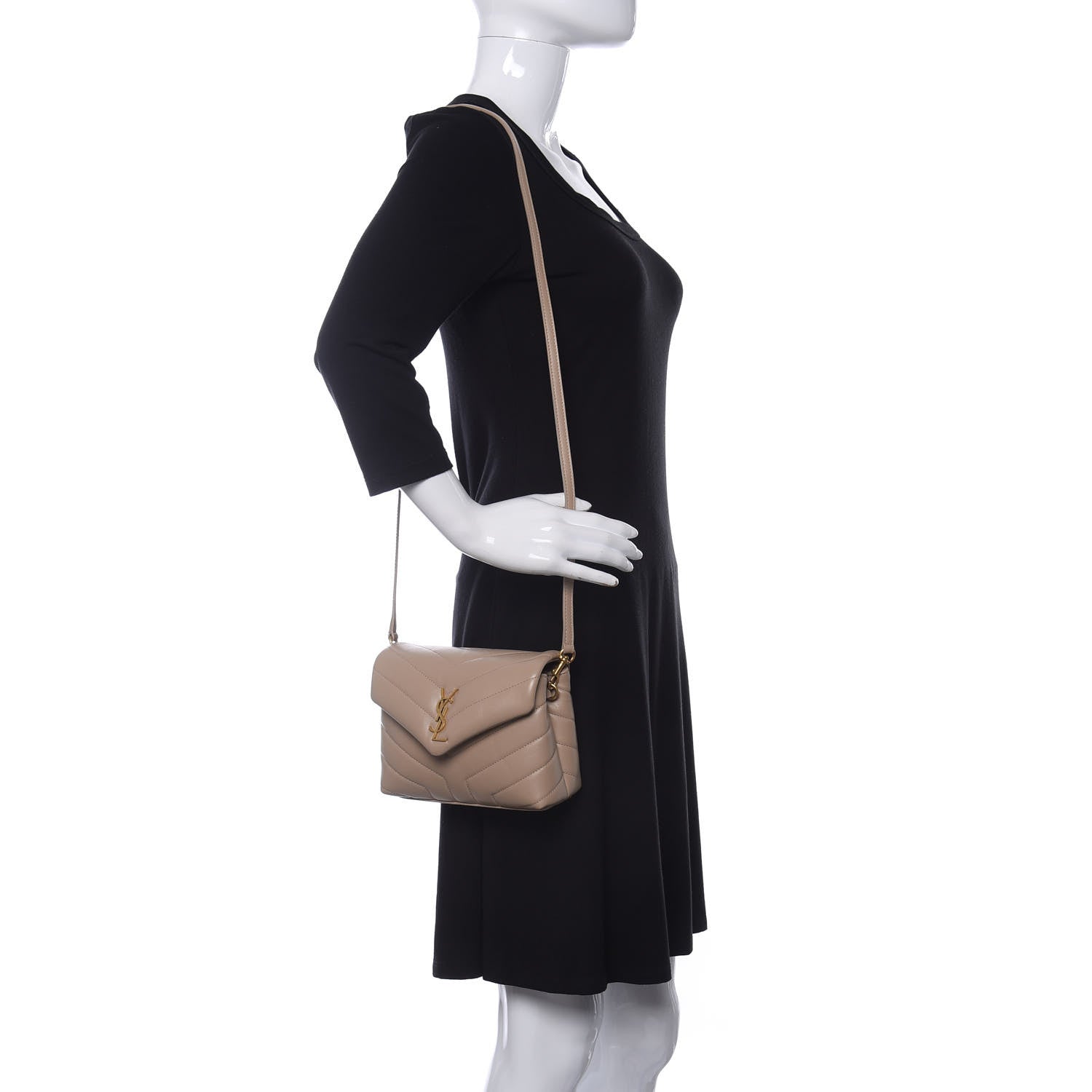 Saint Laurent Calfskin Y Quilted Monogram Toy Loulou Crossbody Bag Dark Beige 2 of 9