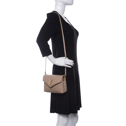 Saint Laurent Calfskin Y Quilted Monogram Toy Loulou Crossbody Bag Dark Beige 2 of 9