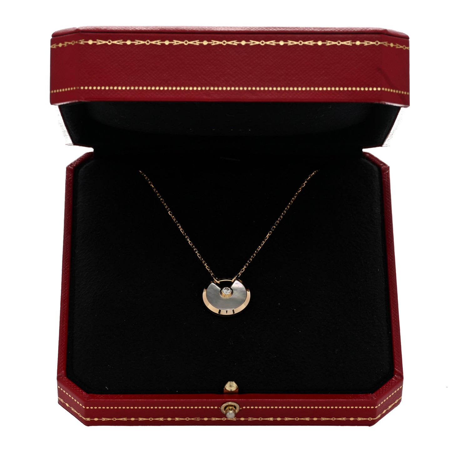 18K Yellow Gold Diamond Mother of Pearl SM Amulette de Cartier Pendant Necklace