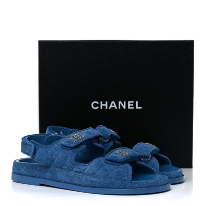 Chanel Suede Calfskin Velcro Dad Sandals 41.5 Blue 9 of 9
