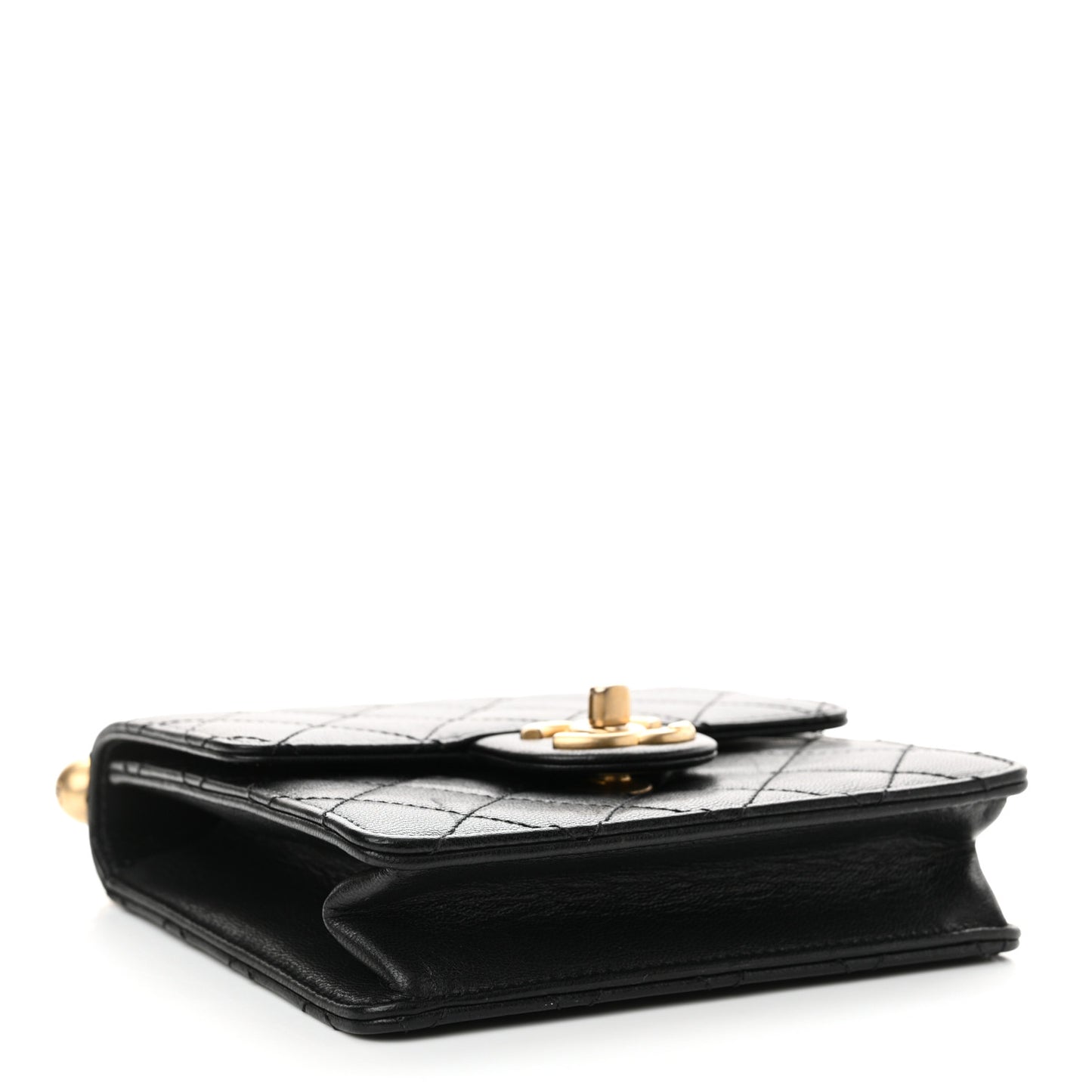 Lambskin Quilted Chic Pearls Flap Black