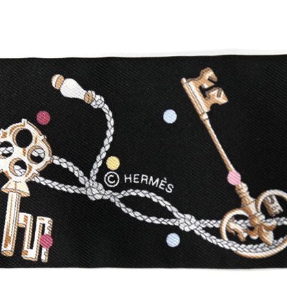 Hermes Silk Les Cles A Pois Twilly Black Beige Rose Multicolor 3 of 4