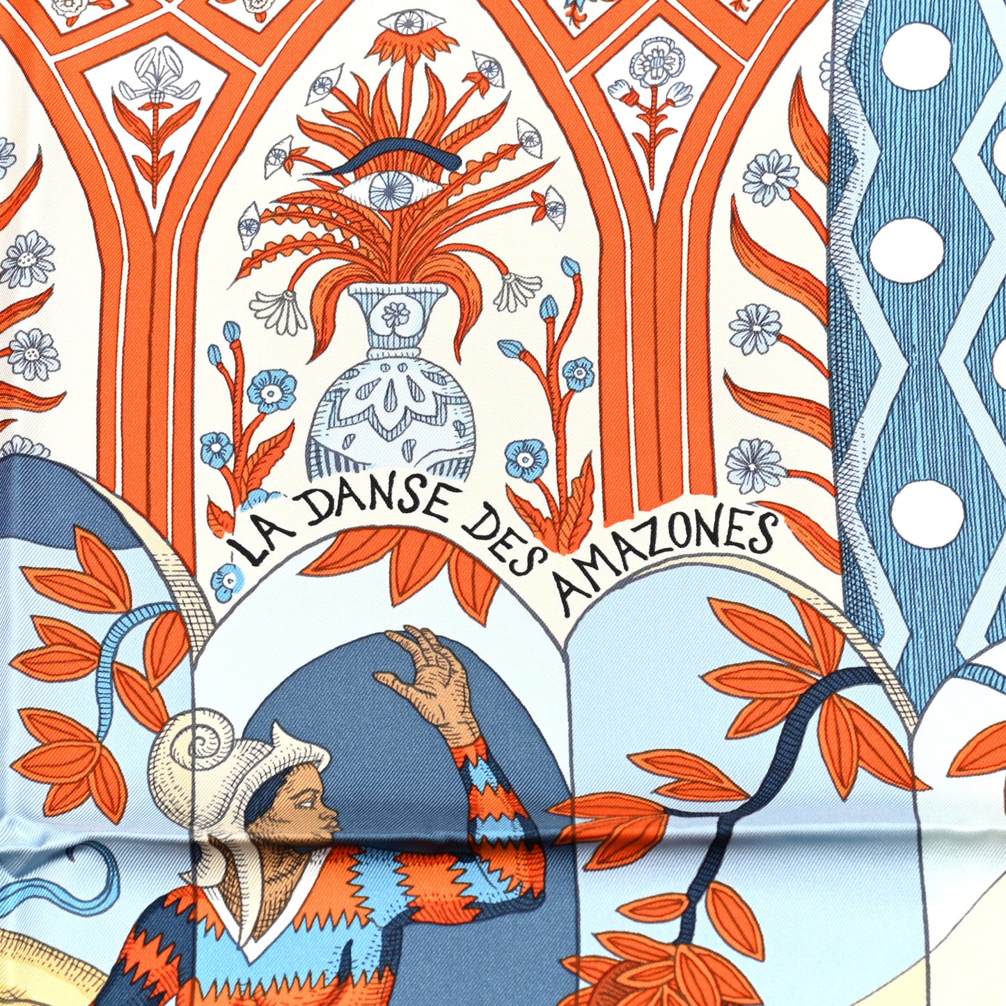 Silk La Danse Des Amazones Scarf 90 Bleu Jean Orange
