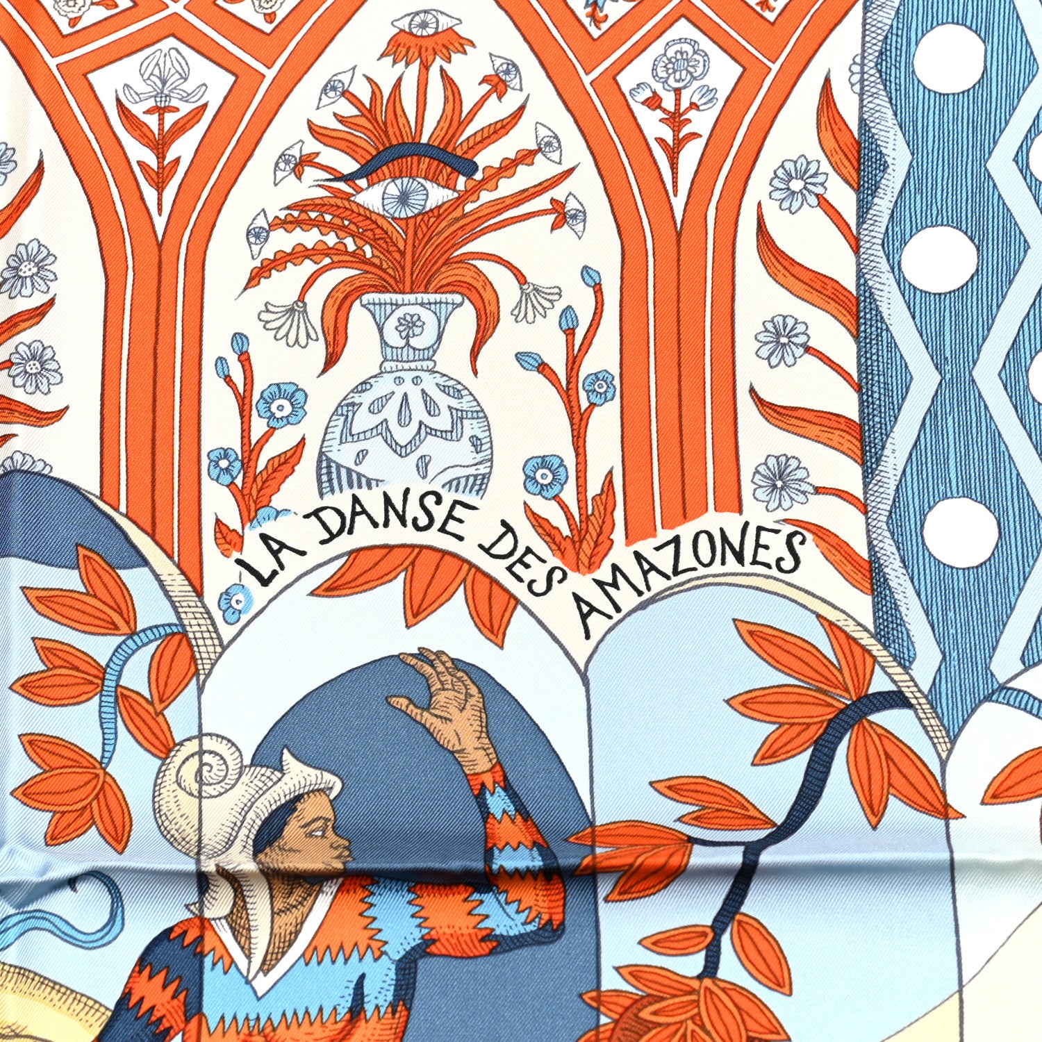 Hermes Silk La Danse Des Amazones Scarf 90 Bleu Jean Orange 2 of 6