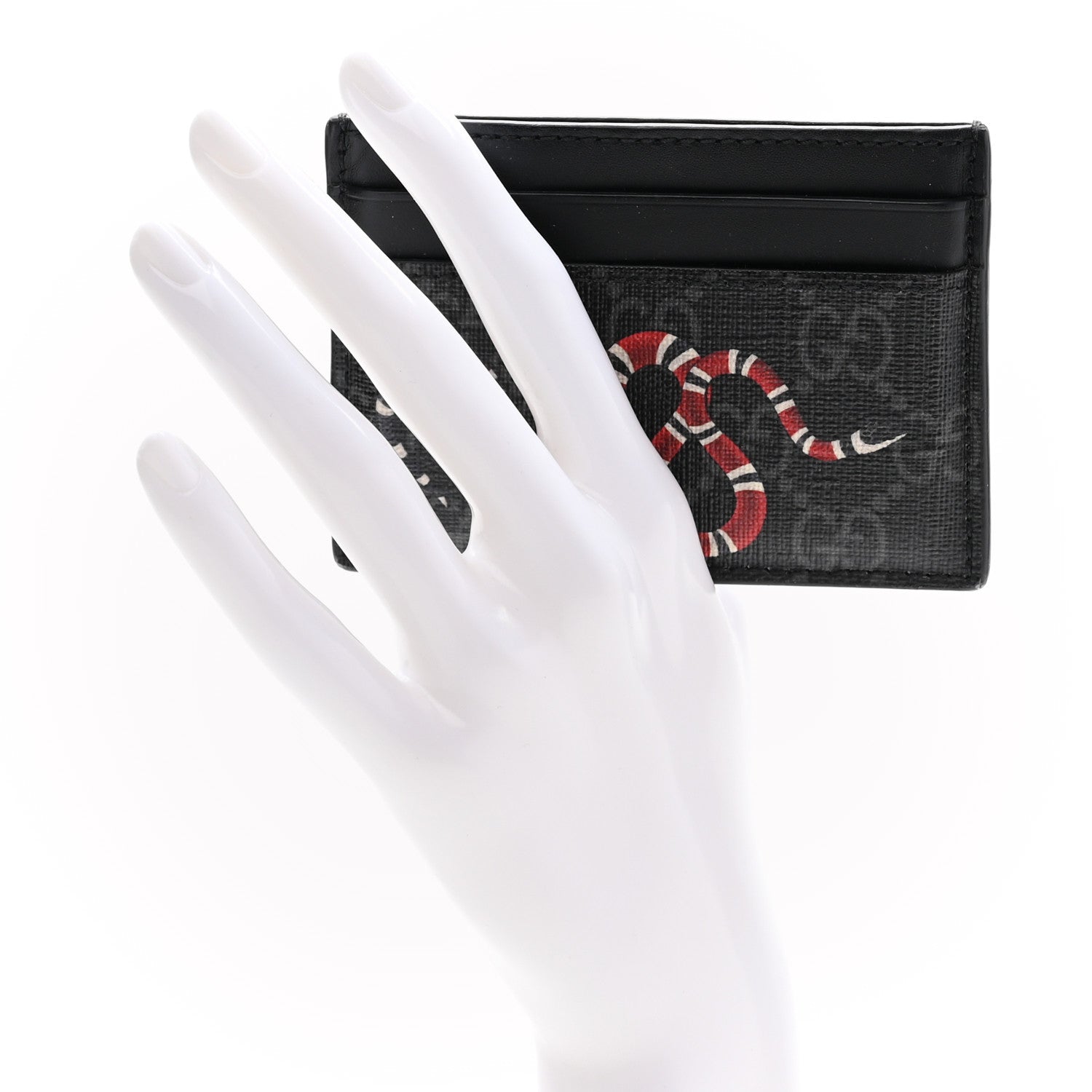 Gucci GG Supreme Monogram Kingsnake Card Holder Black Grey 2 of 9