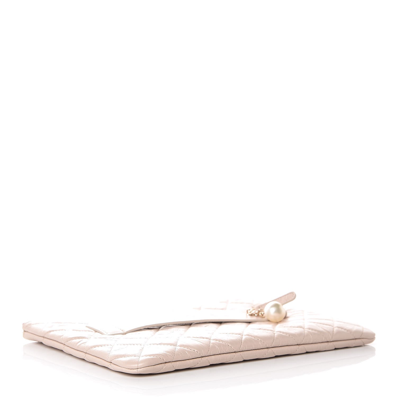 Chanel Shiny Crumpled Calfskin Medium Night by the C Pouch Clutch Light Beige 4 of 8