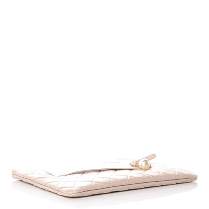Chanel Shiny Crumpled Calfskin Medium Night by the C Pouch Clutch Light Beige 4 of 8