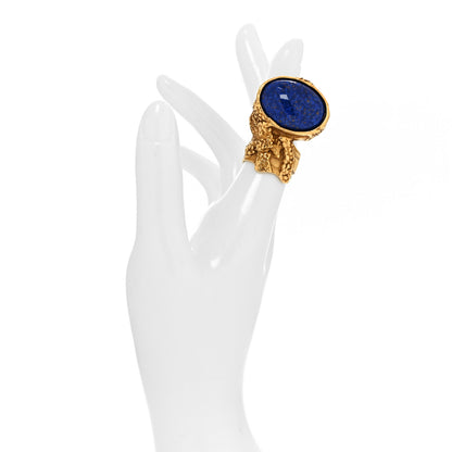 Saint Laurent Glass Cabochon Arty Ovale Ring 54 7 Gold Blue 2 of 4