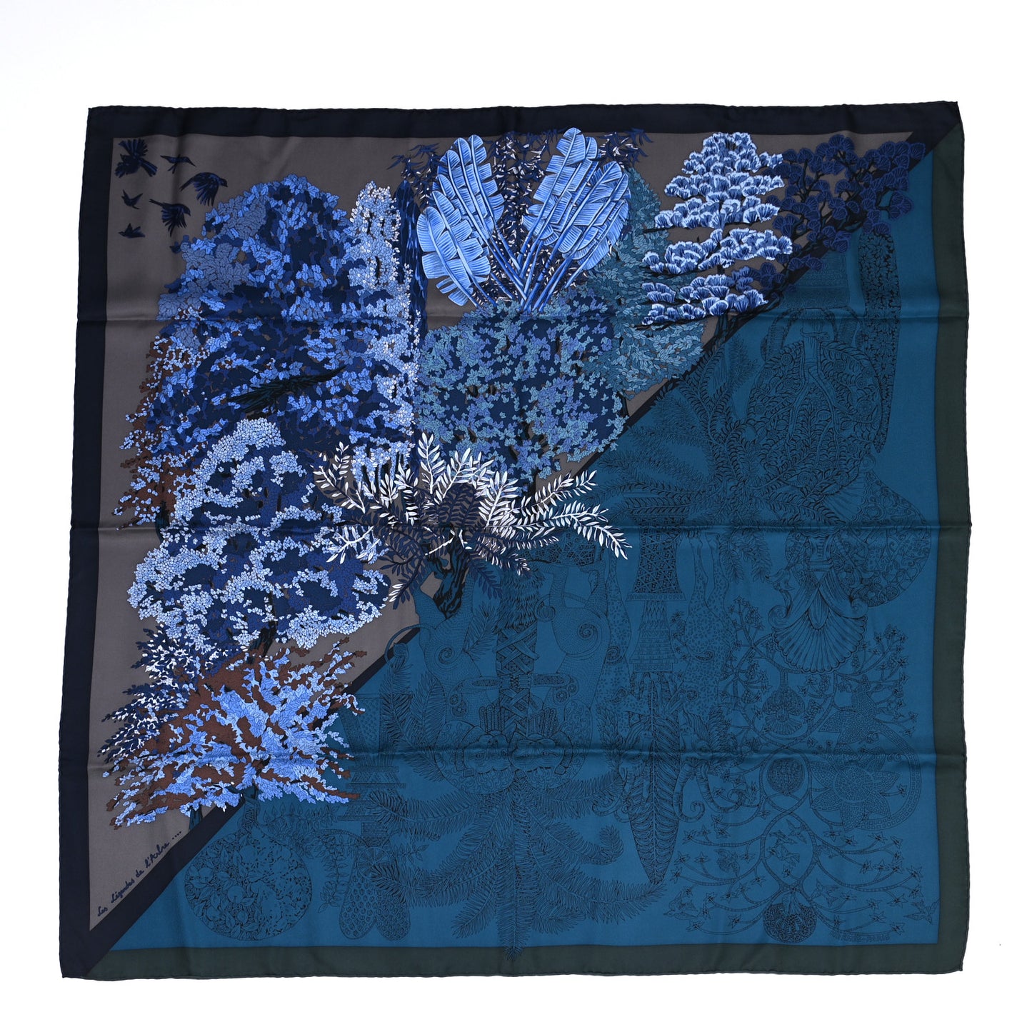 Silk Les Legendes De L'Arbre Scarf 90 Petrole Gris Acier