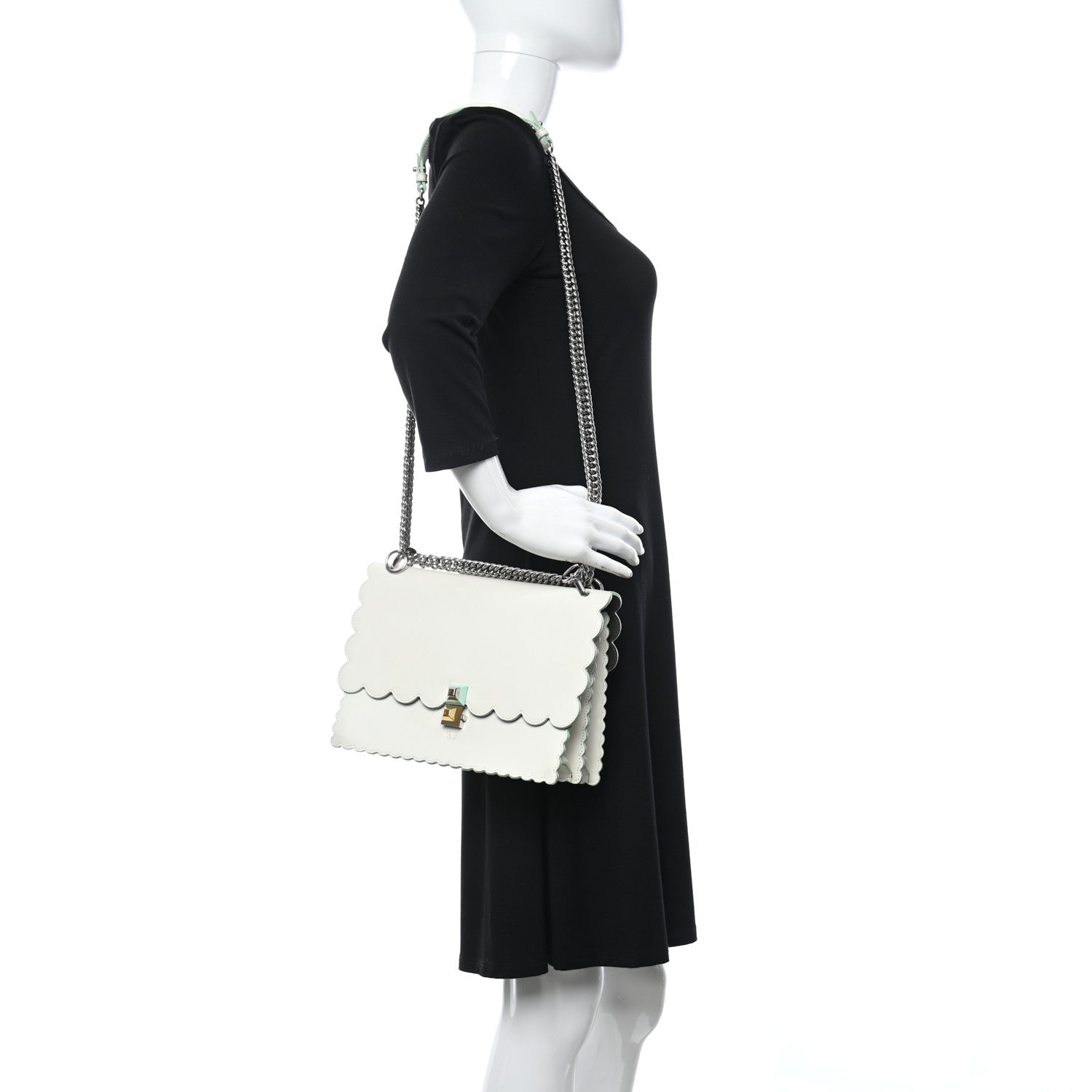 Fendi Vitello Baltico Scalloped Studded Kan I Shoulder Bag Bianco 2 of 10