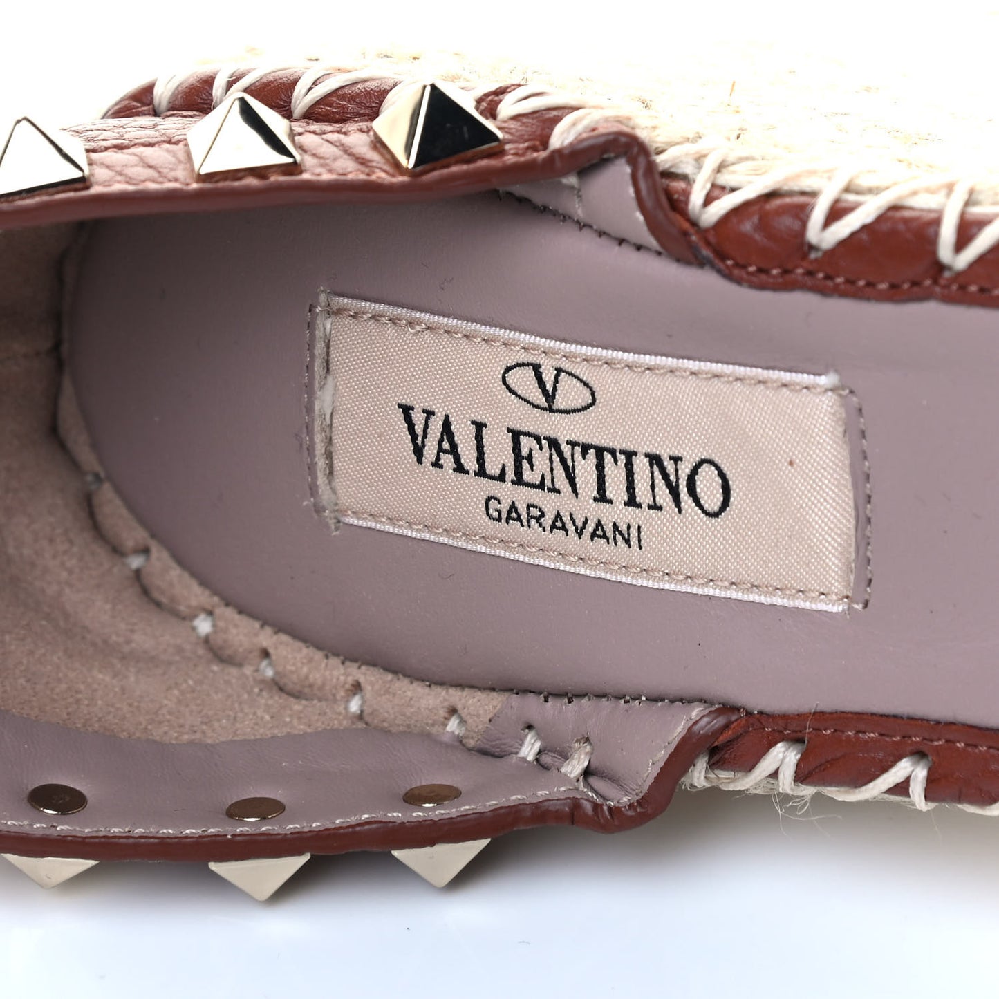 Grained Calfskin Rockstud Ankle Wrap Espadrille 15/85mm Wedges 35 Cuoio