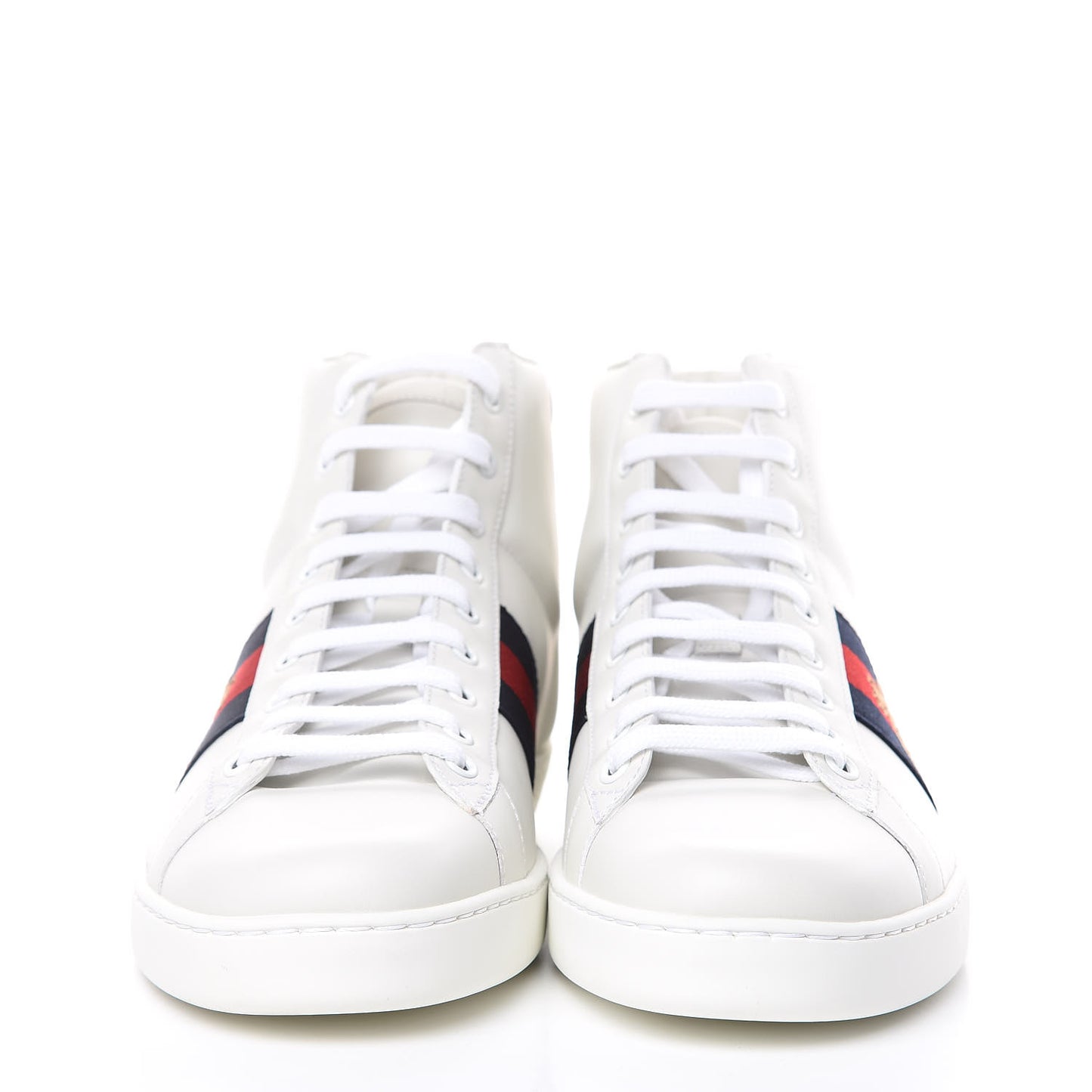 Calfskin Miro Soft Web Bee Embroidered Mens Ace High Top Sneakers 9 White