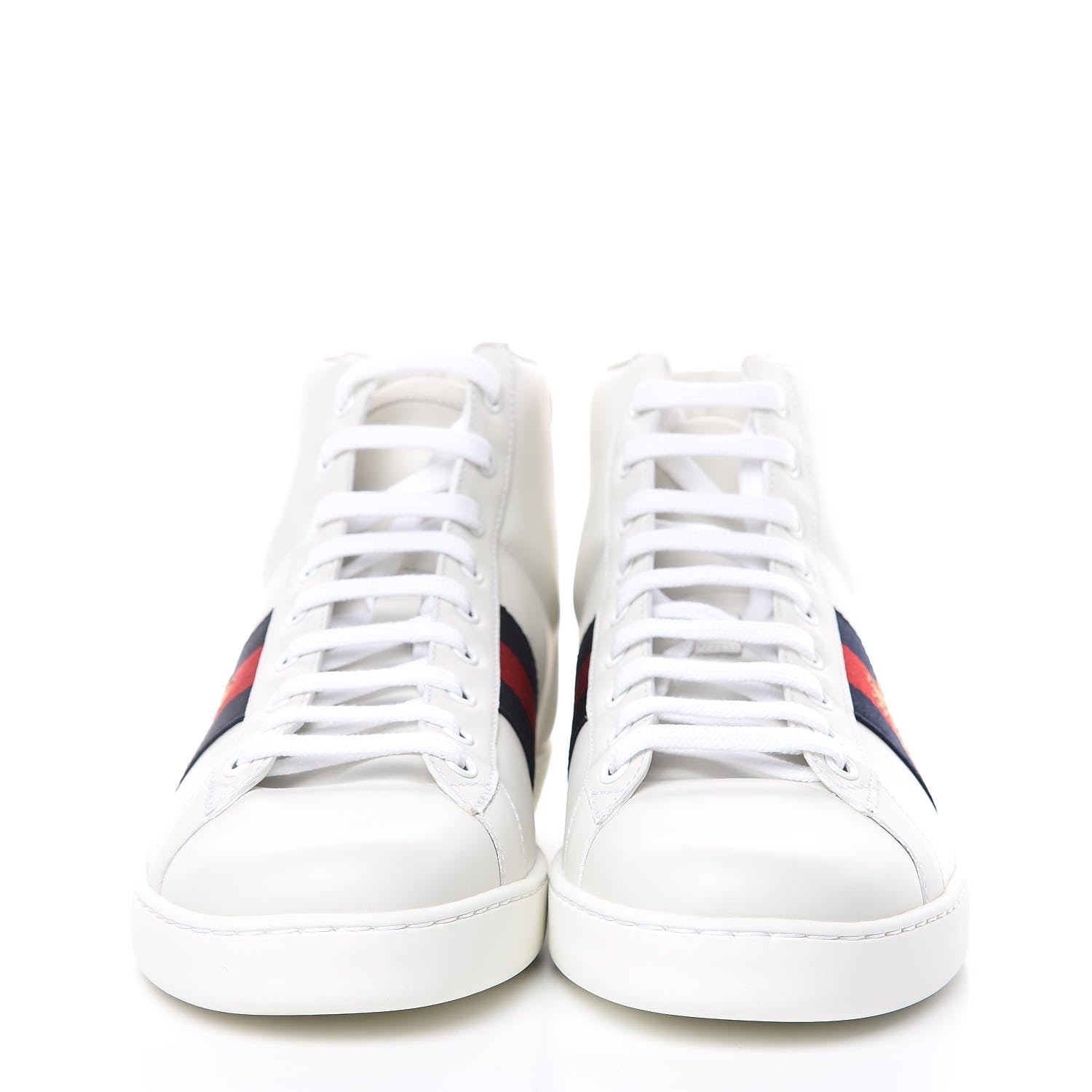 Gucci Calfskin Miro Soft Web Bee Embroidered Mens Ace High Top Sneakers 9 White 2 of 9