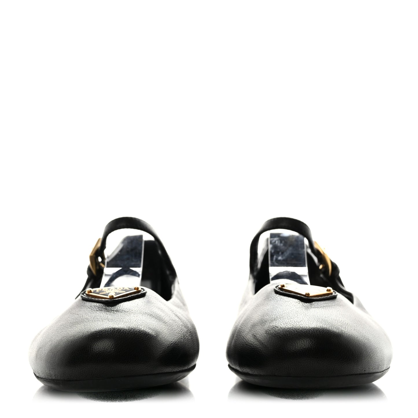 Nappa Metal Triangle Logo Ballet Flats 37.5 Black