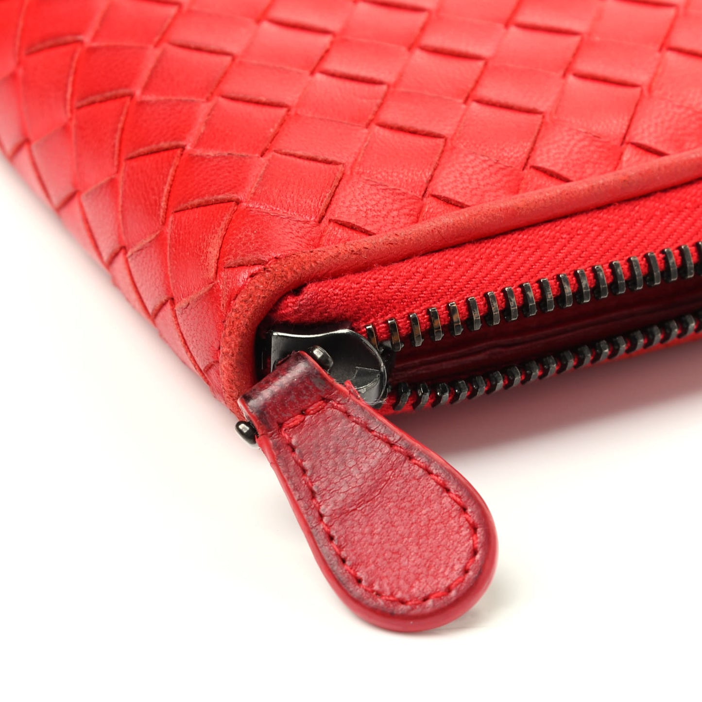 Nappa Intrecciato Zip Around Wallet Red