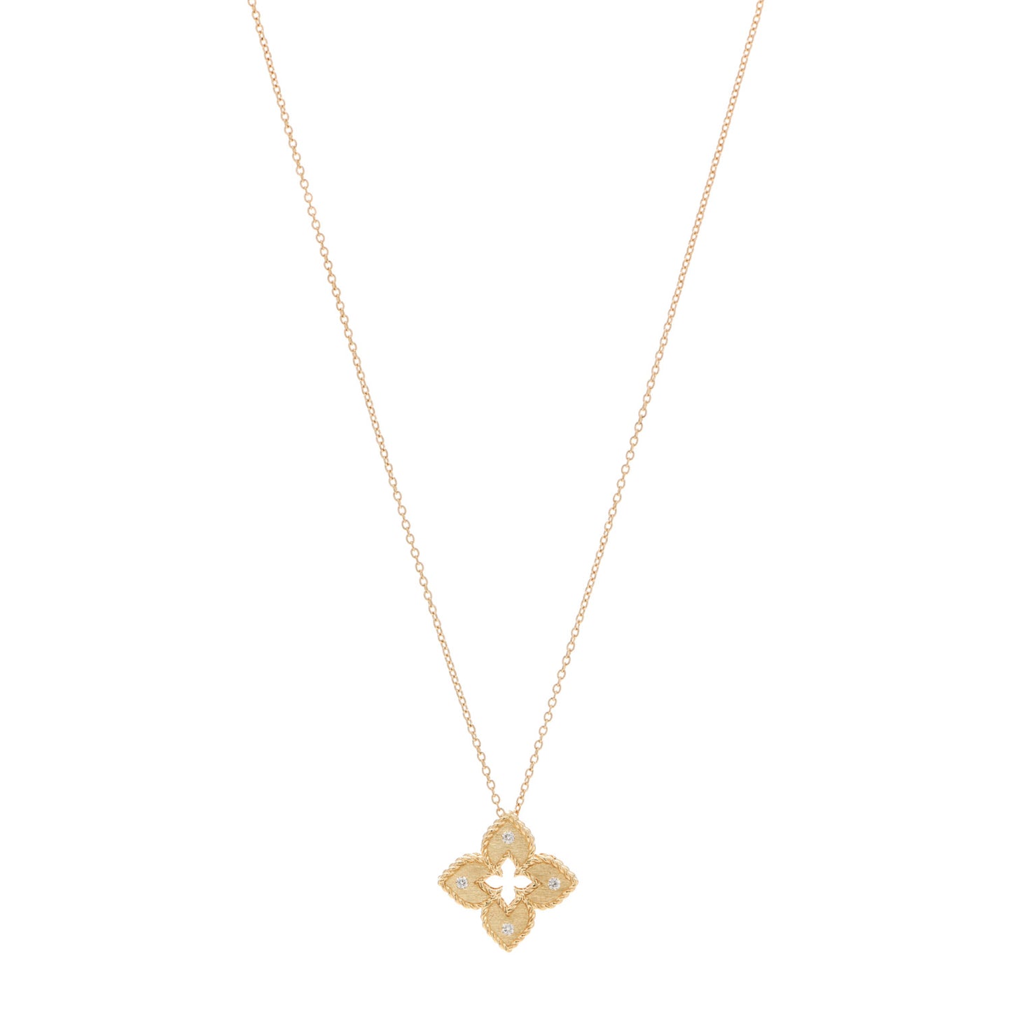 18K Yellow Gold Diamond Extra Small Petite Venetian Princess Flower Pendant Necklace