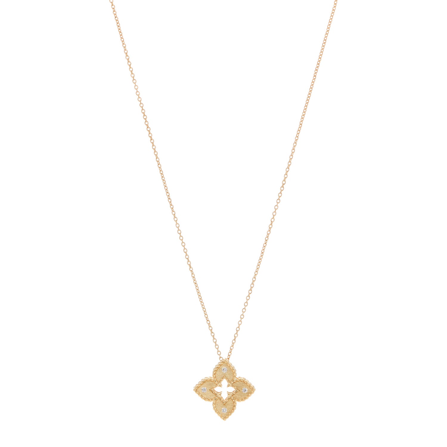 Roberto Coin 18K Yellow Gold Diamond Extra Small Petite Venetian Princess Flower Pendant Necklace 1 of 4