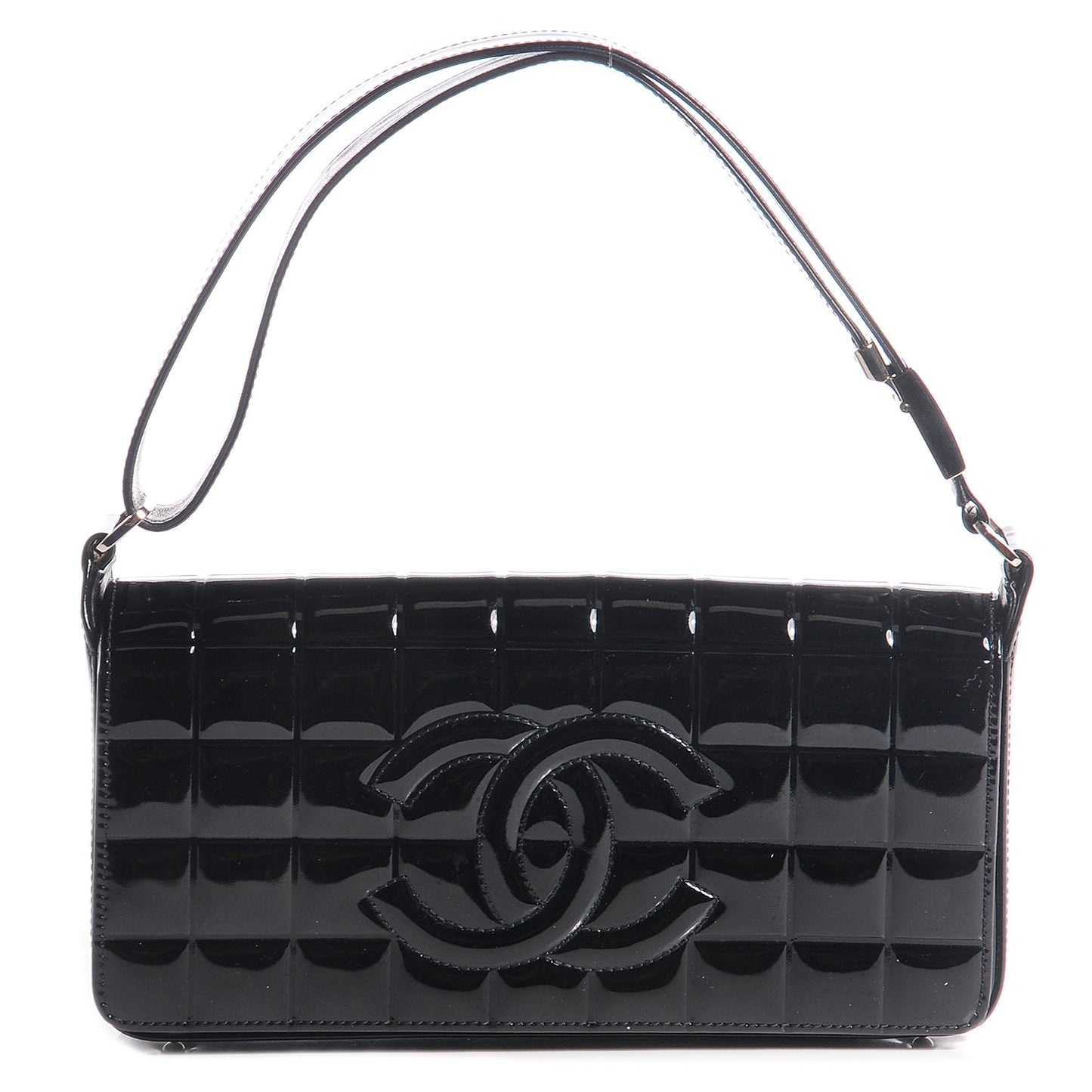 Patent Chocolate Bar Quilted CC Flap Black