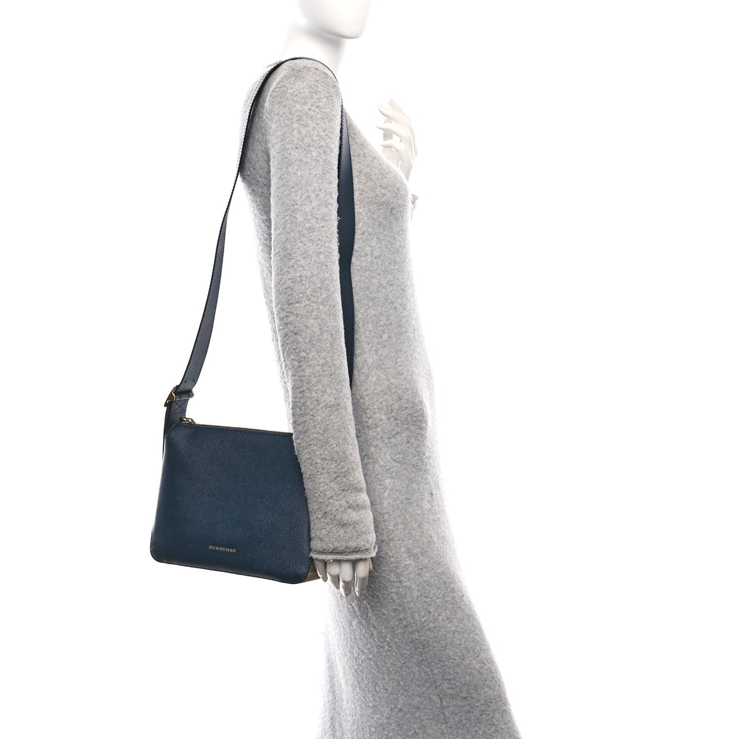 Burberry Soft Grain Calfskin House Check Small Helmsley Crossbody Blue Carbon 2 of 10