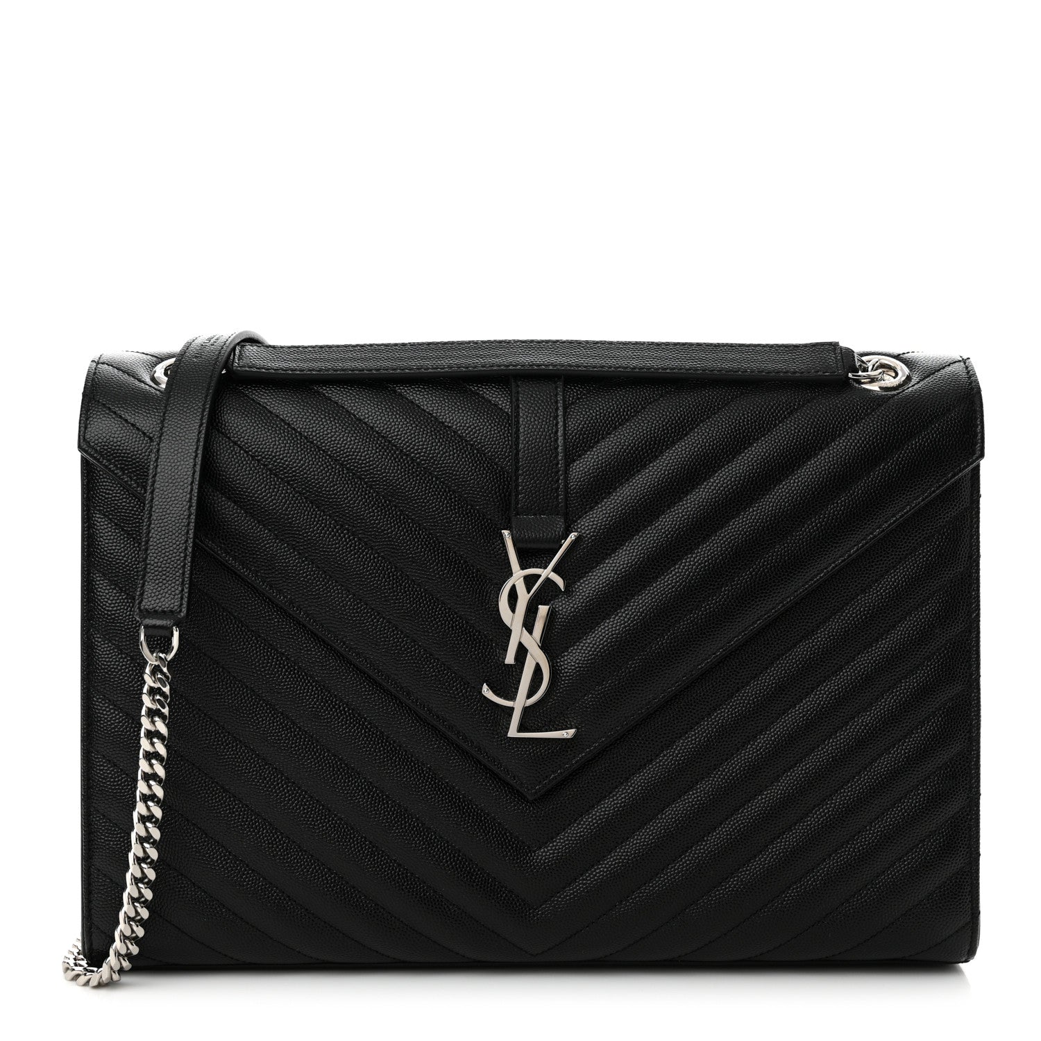 Saint Laurent Grain De Poudre Matelasse Chevron Large Monogram Satchel Black 1 of 10