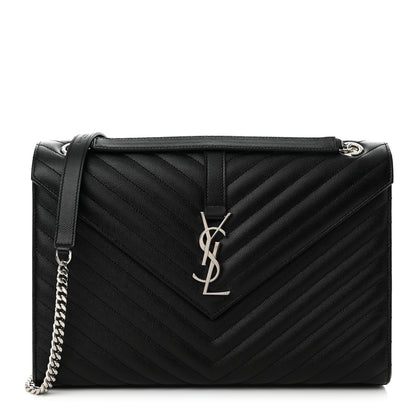 Saint Laurent Grain De Poudre Matelasse Chevron Large Monogram Satchel Black 1 of 10