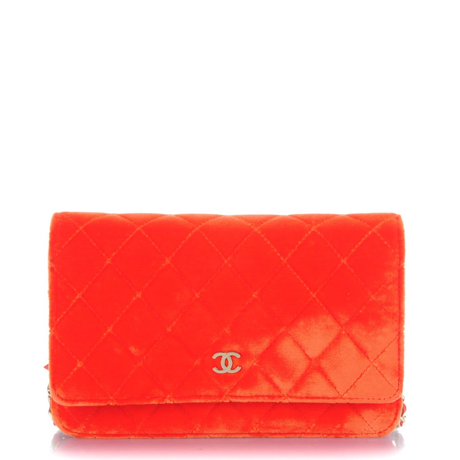 Chanel Velvet Quilted Wallet On Chain WOC Orange 1 of 8