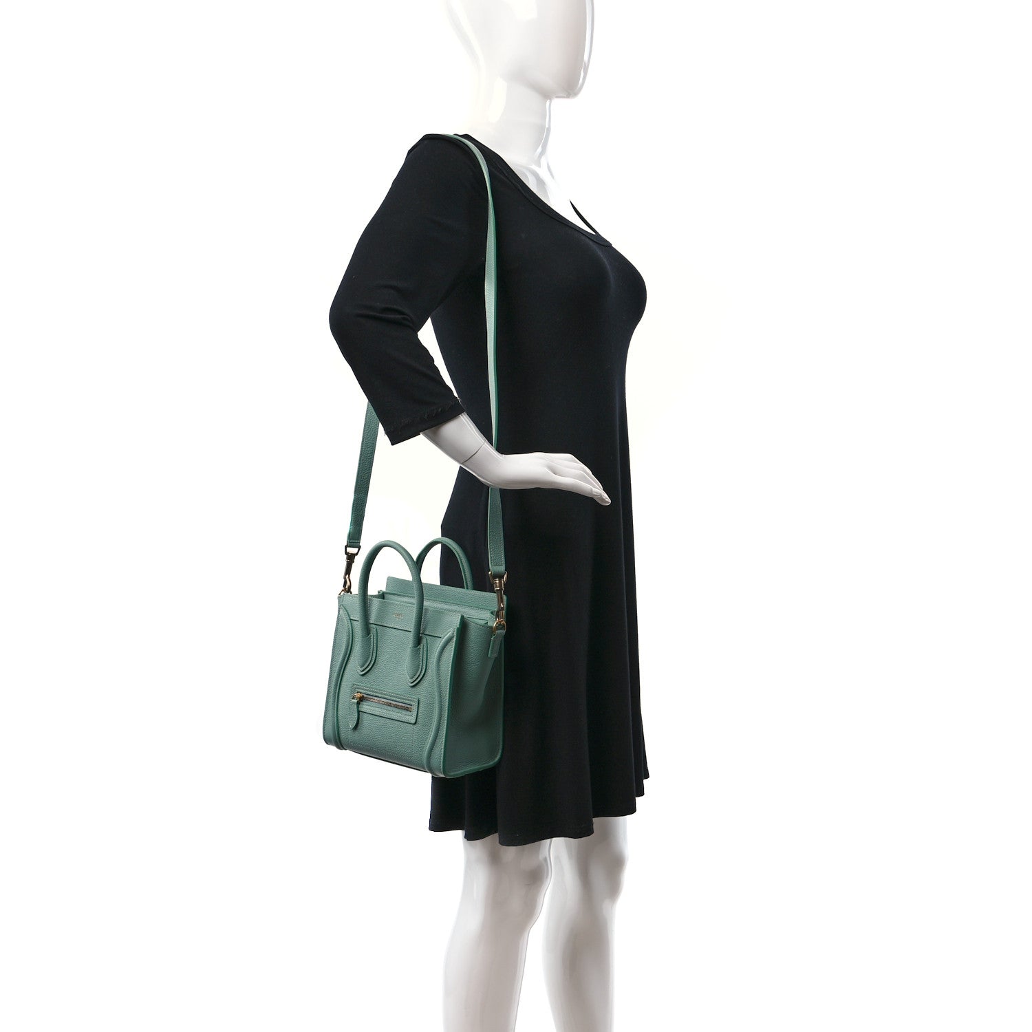 Celine Drummed Calfskin Nano Luggage Ice Mint 2 of 11