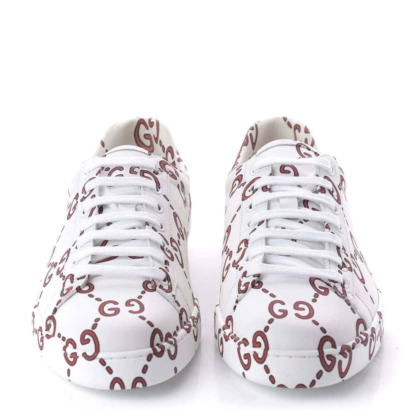 Calfskin GucciGhost Print Mens Ace Sneakers 8 White Hibiscus Red
