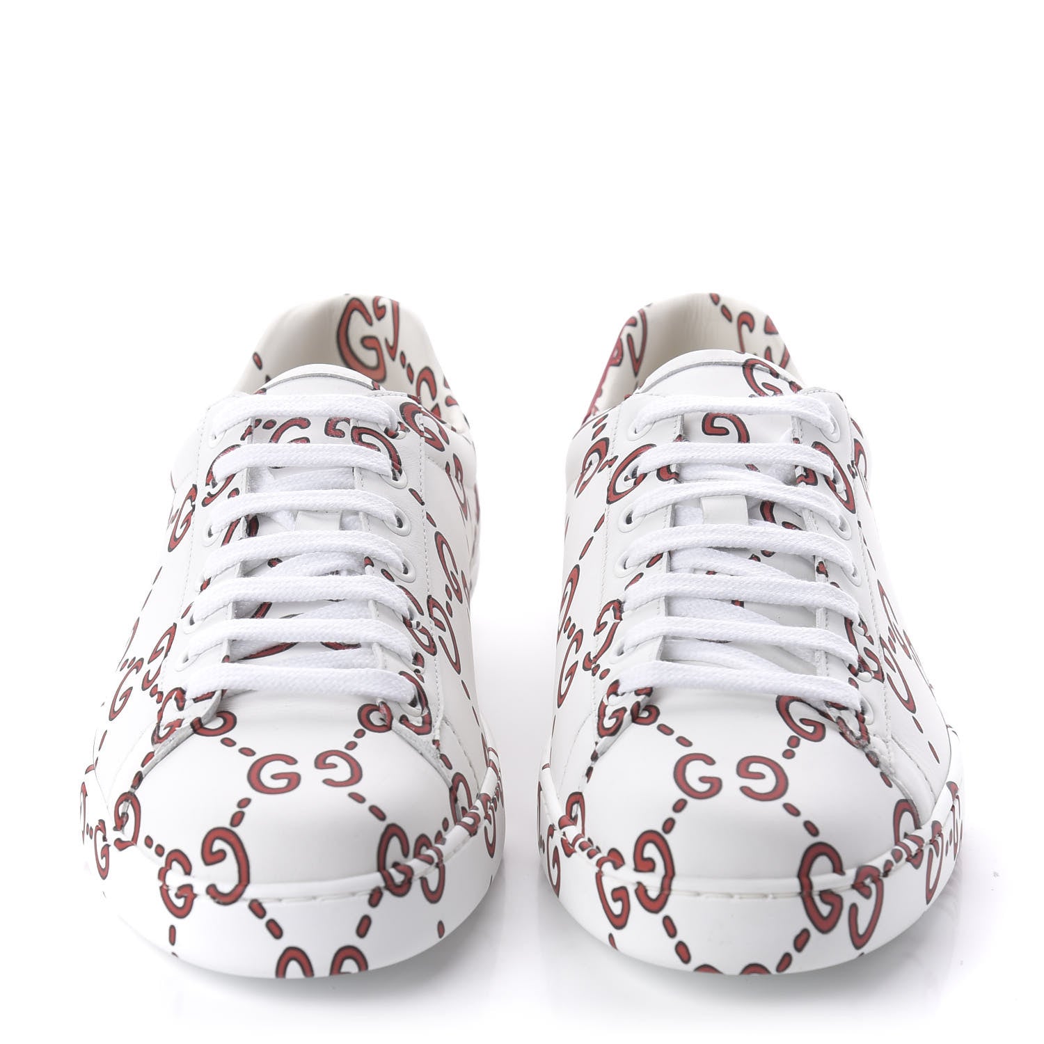 Gucci Calfskin GucciGhost Print Mens Ace Sneakers 8 White Hibiscus Red 2 of 9