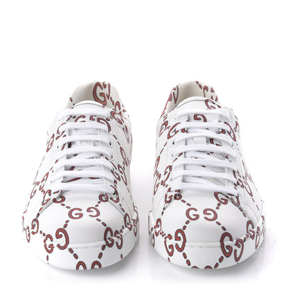 Gucci Calfskin GucciGhost Print Mens Ace Sneakers 8 White Hibiscus Red 2 of 9