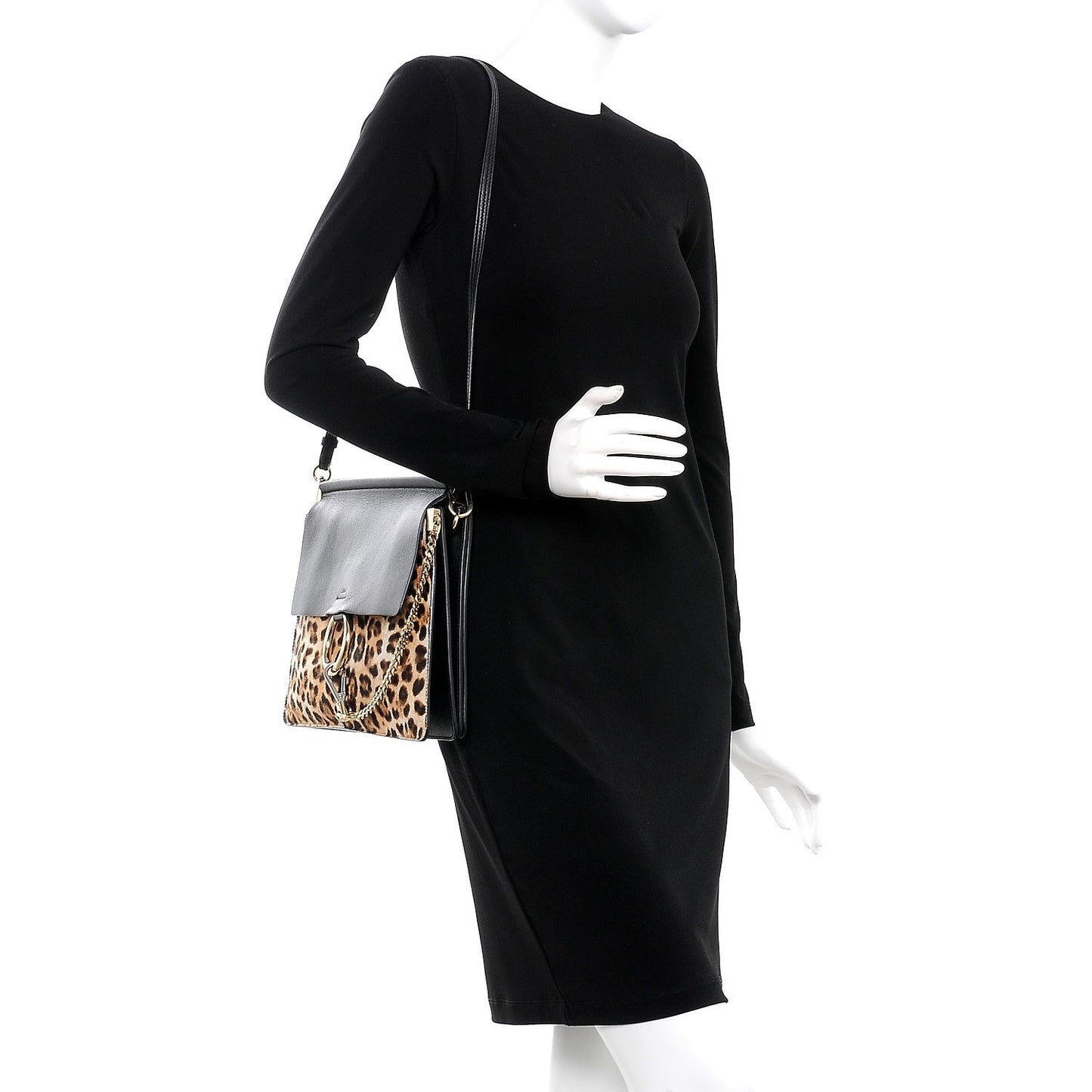 Calf Hair Leopard Print Medium Faye Shoulder Bag Abstract White