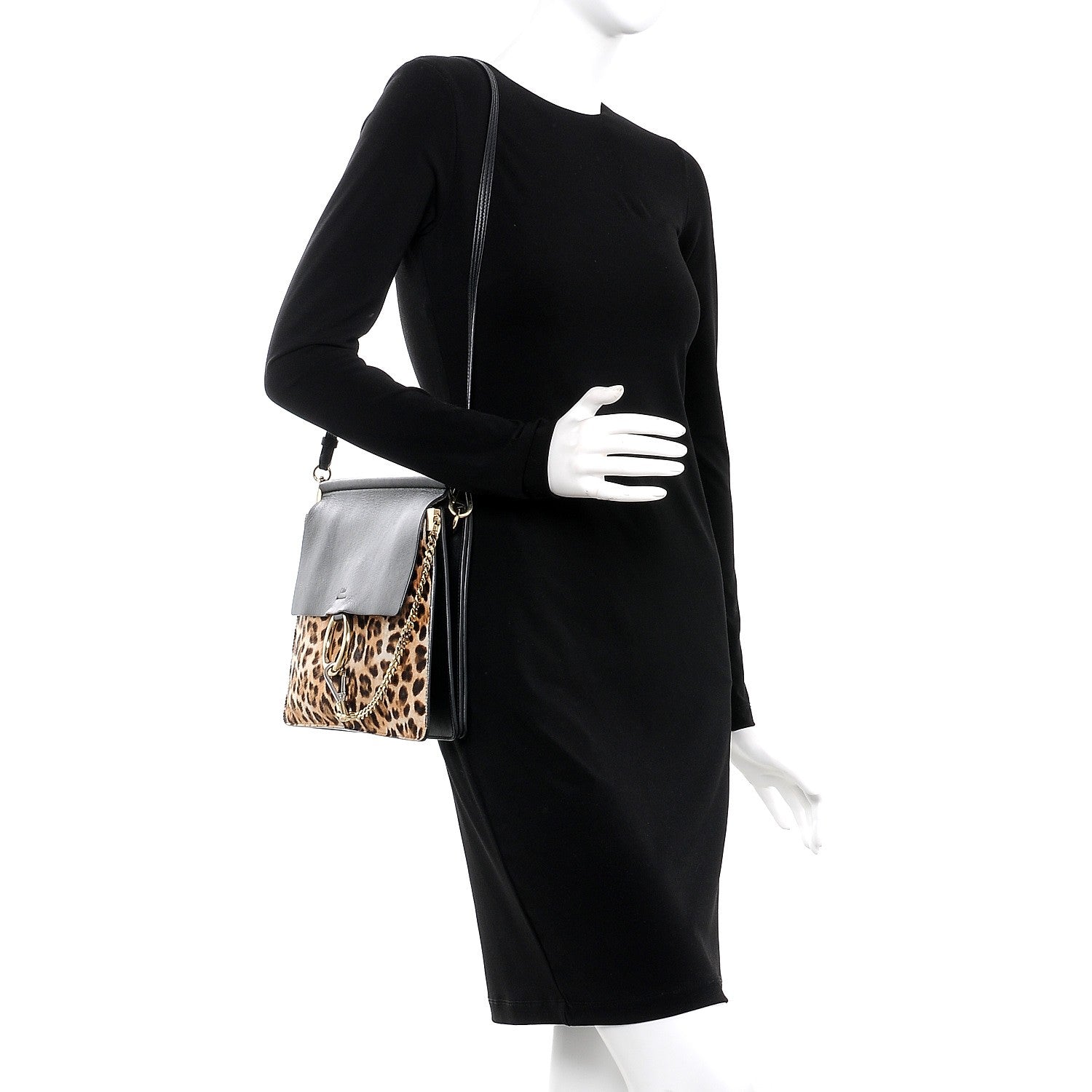 Chloe Calf Hair Leopard Print Medium Faye Shoulder Bag Abstract White 2 of 11