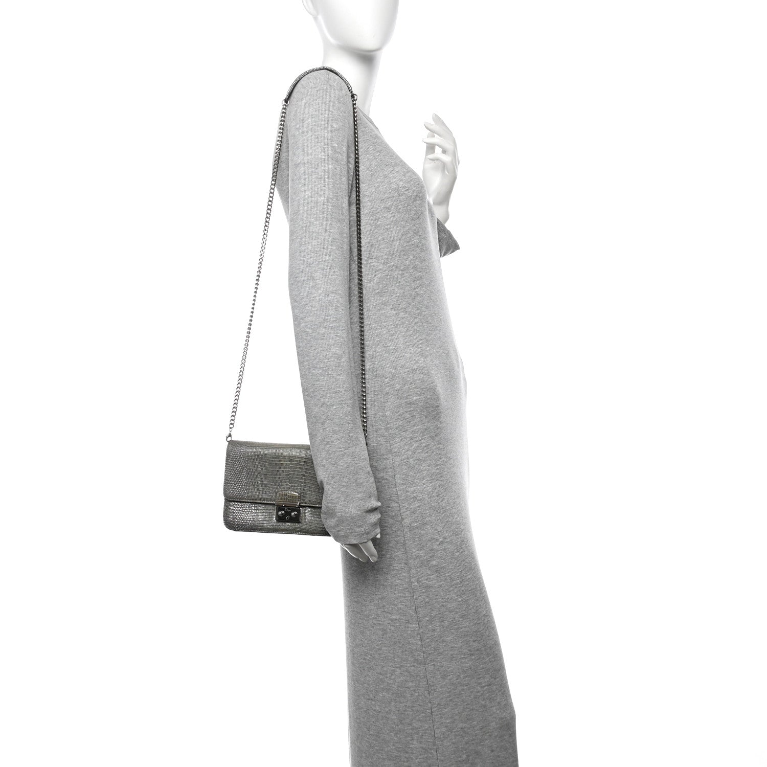 Christian Dior Metallic Lizard Miss Dior Promenade Pouch Gunmetal