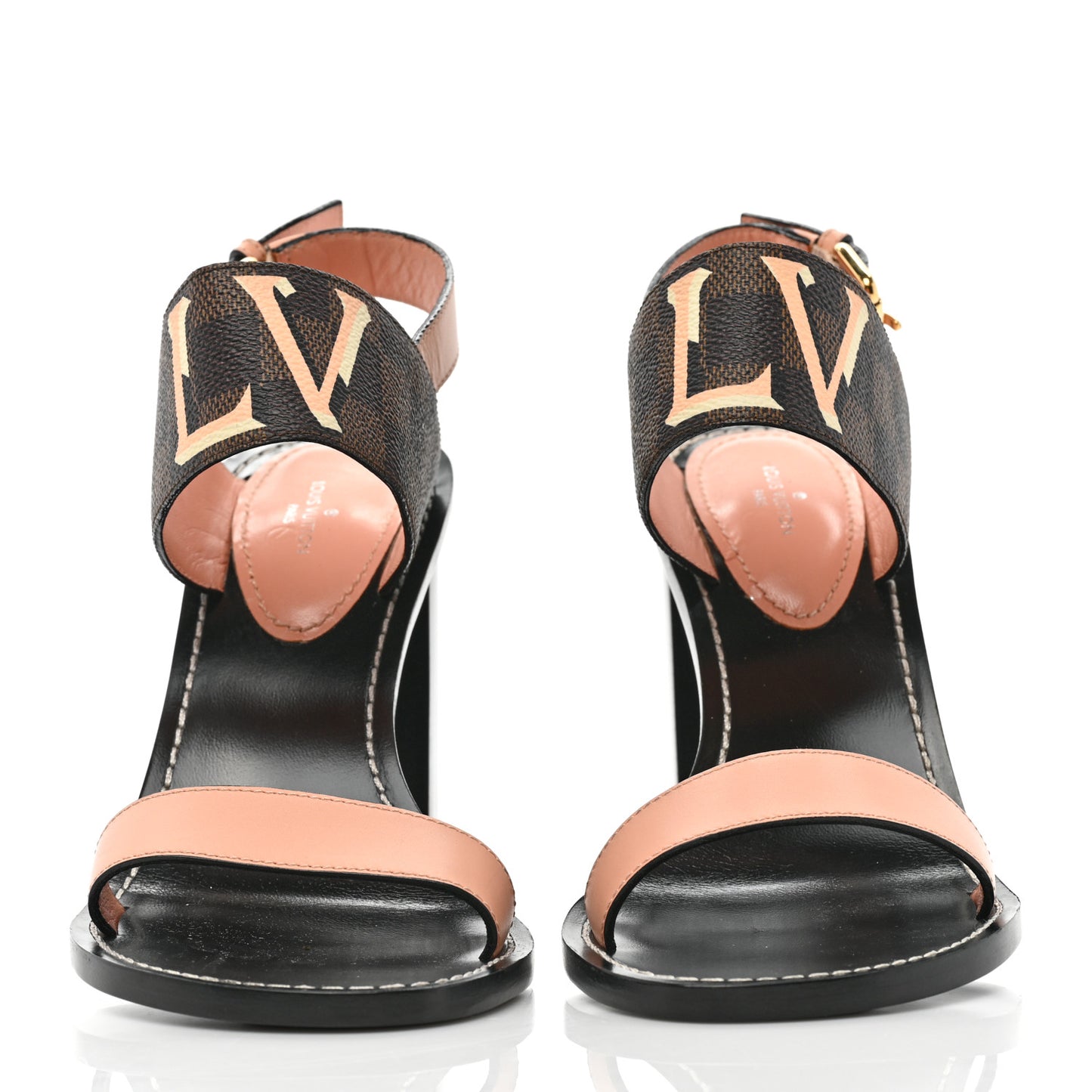 Calfskin Damier Ebene Passenger Heeled Sandals 40 Venus Pink