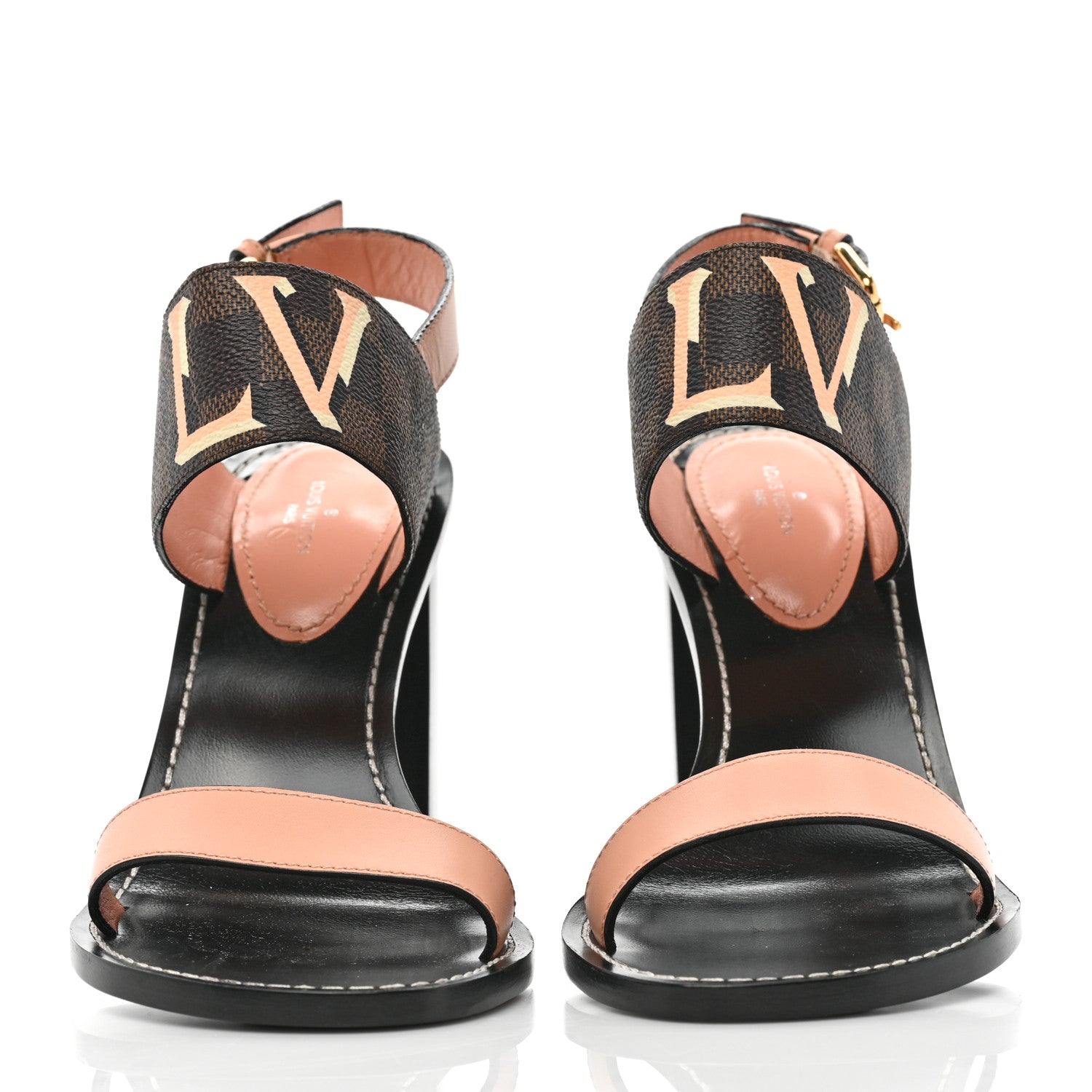 Louis Vuitton Calfskin Damier Ebene Passenger Heeled Sandals 40 Venus Pink 2 of 8