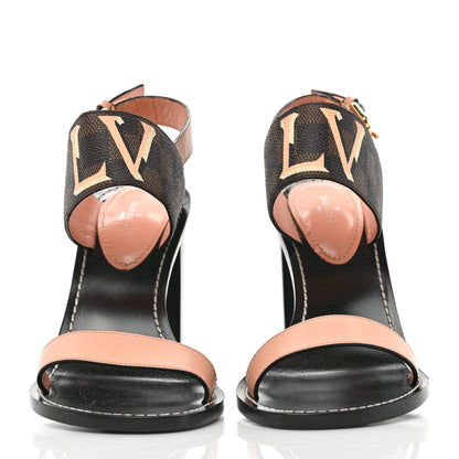 Louis Vuitton Calfskin Damier Ebene Passenger Heeled Sandals 40 Venus Pink 2 of 8