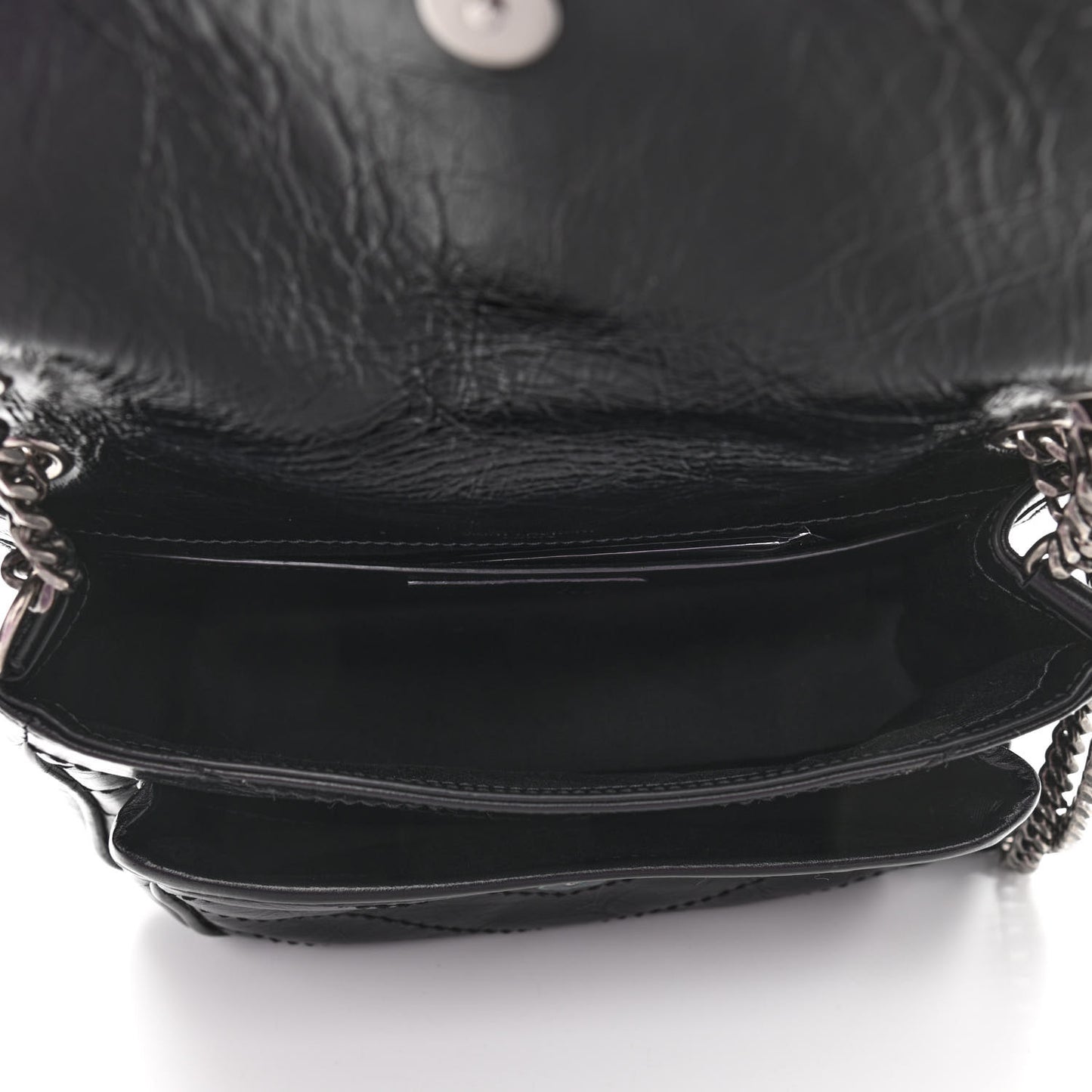Crinkled Calfskin Matelasse Monogram Baby Niki Chain Satchel Black