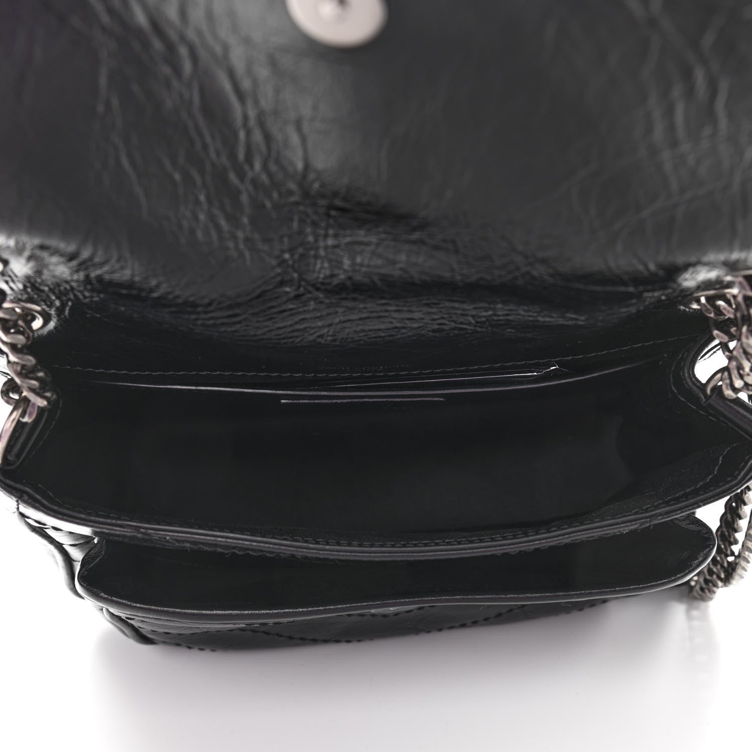 Saint Laurent Crinkled Calfskin Matelasse Monogram Baby Niki Chain Satchel Black 5 of 9