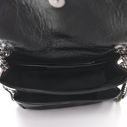 Saint Laurent Crinkled Calfskin Matelasse Monogram Baby Niki Chain Satchel Black 5 of 9