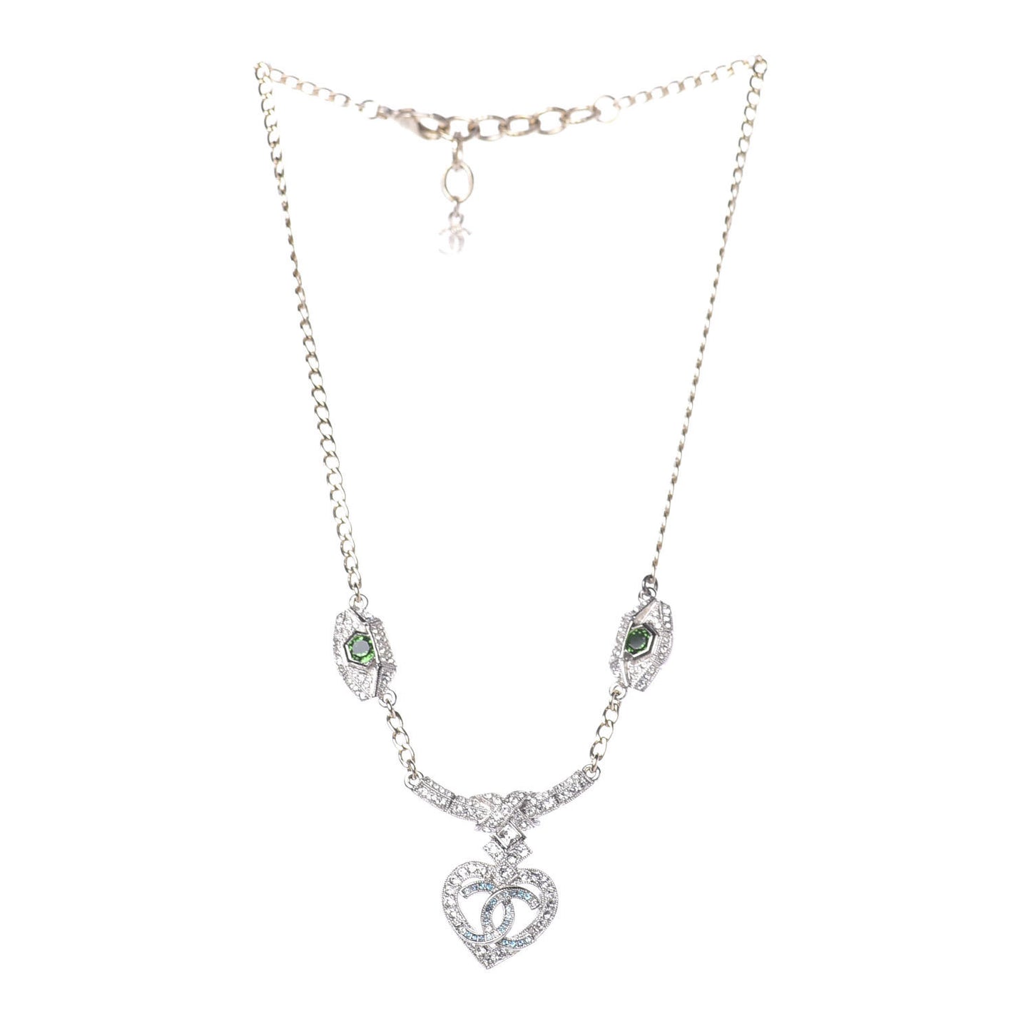 Crystal Heart Eye CC Pendant Necklace Gold Silver