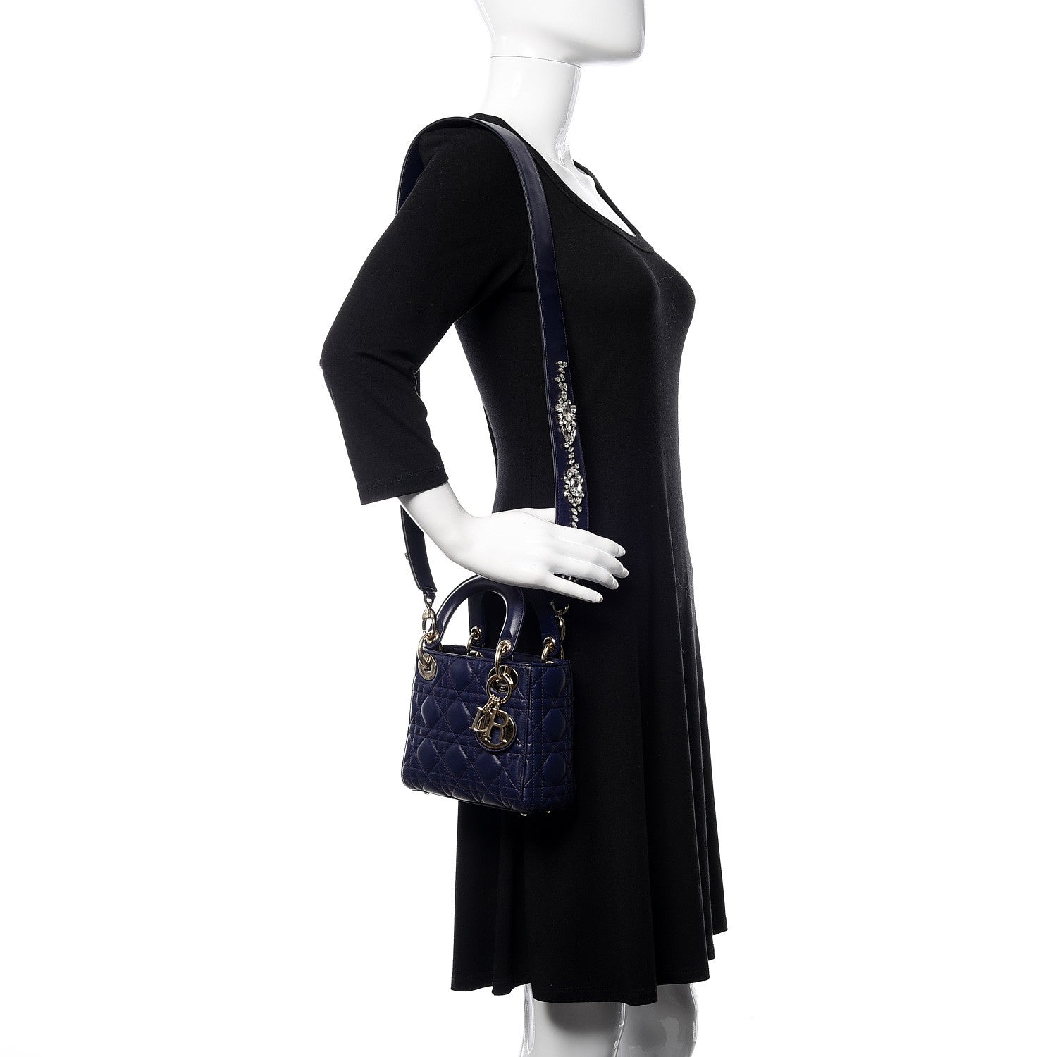 Christian Dior Lambskin Cannage Crystal Mini Lady Dior Navy Blue 2 of 11