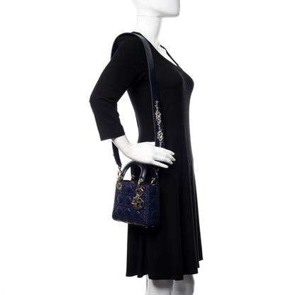 Christian Dior Lambskin Cannage Crystal Mini Lady Dior Navy Blue 2 of 11