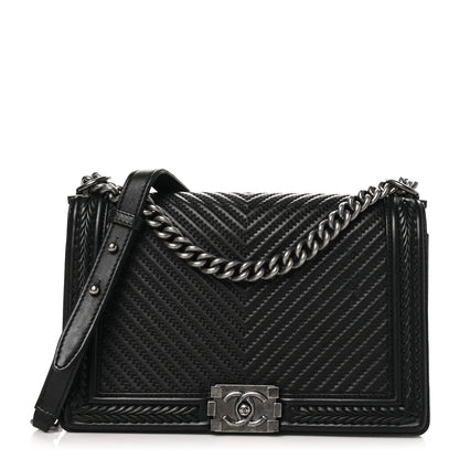 Chanel Calfskin Chevron Quilted New Medium Braided Boy Flap Black 1 of 11