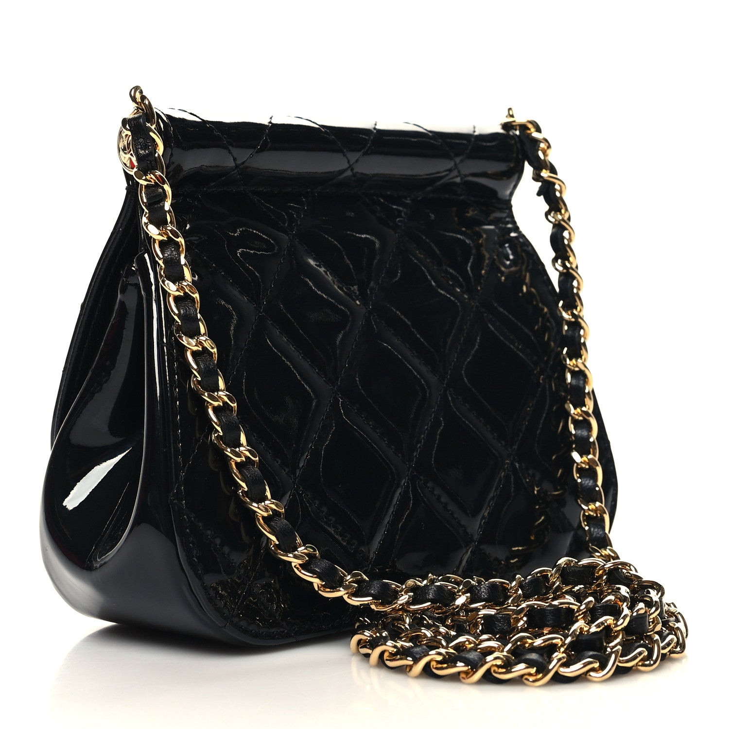 Chanel Patent Quilted Frame Clutch Flap With Chain Black 3 of 11
