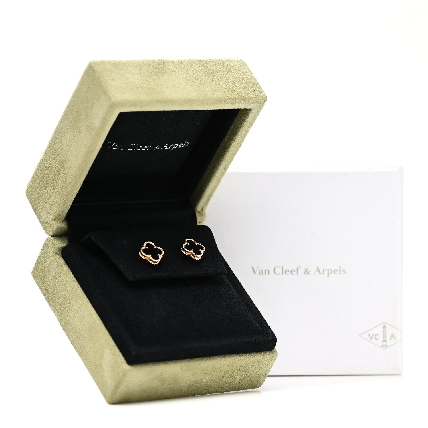 Van Cleef & Arpels 18K Yellow Gold Black Onyx Sweet Alhambra Earrings 5 of 5